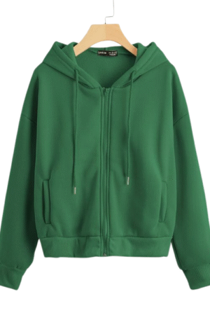 Drop Shoulder Zip Up Thermal Drawstring Hoodie